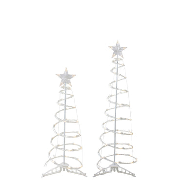 Set of 2 LED Lighted Warm White Outdoor Spiral Christmas Cone Trees 3', 4'